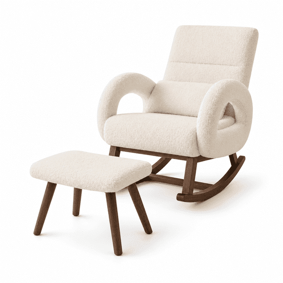 CloudRest Pro Extra Wide Nursery Rocking Chair with Ottoman, 23.6" Deep Seat Oversized Teddy Glider Rocker, Upholstered Lounge Chair with Thickened Cushion for Adults, Beige