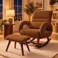 thumbnail image 1 of CloudRest Pro Extra Wide Nursery Rocking Chair with Ottoman, 23.6" Deep Seat Oversized Teddy Glider Rocker, Upholstered Lounge Chair with Thickened Cushion for Adults, Brown, 1 of 10