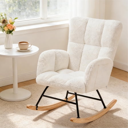 CloudRest Pro Nursery Rocking Chair,  Cozy Accent Chair for Nursery/Bedroom/Living Room, White