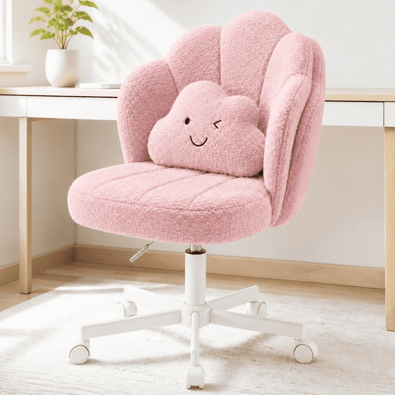 CloudRest Pro Vanity Desk Chair ,18.5" Extra Wide Seat Height Adjustable Furry Desk Chair with Cloud Pillow for Living Room & Bedroom, Pink