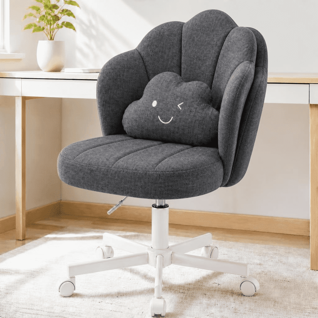 CloudRest Pro Vanity Desk Chair ,18.5" Extra Wide Seat Height Adjustable Furry Desk Chair with Cloud Pillow for Living Room & Bedroom,