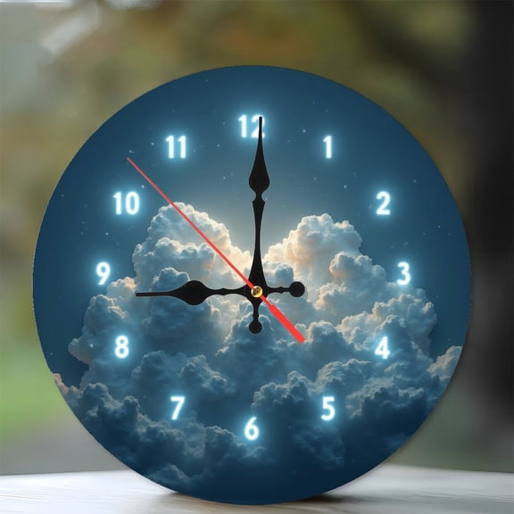 CloudThemed Wall Clock with Luminous Numbers 10-Inch Silent Wooden Wall Clock, Battery Operated (AA Batteries Not Included), Artistic Home Decor