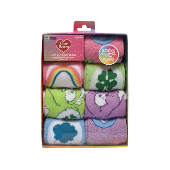 Cloudco Care Bears Womens 7-Pack Box Set Low Cut Cozy Socks, Shoe Size 4-10