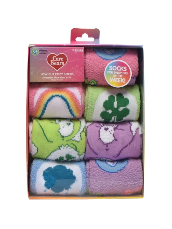 Cloudco Care Bears Womens 7-Pack Box Set Low Cut Cozy Socks, Shoe Size 4-10
