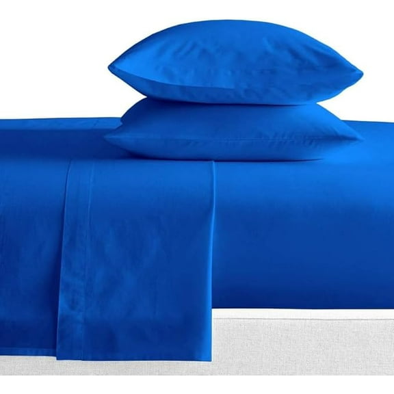 Cloudcomfort Creationss- 100% Cotton Flat Bedsheet with 2 Pillow Cover- Breathable & Soft- 300 Thread Count Cotton Bedsheet- Royal Blue Solid Single Size