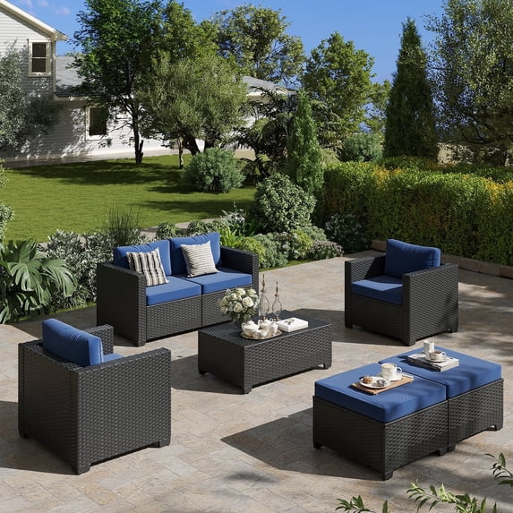 ClouddWell 4 Seat Outdoor Patio Furniture Set, Patio Conversation Sets with Thick Waterproof Cushions & Storage Coffee Table(Blue)