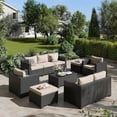 thumbnail image 1 of ClouddWell 7 Seat Outdoor Patio Furniture Set, Patio Conversation Sets with Thick Waterproof Cushions & Storage Coffee Table(Beige), 1 of 8