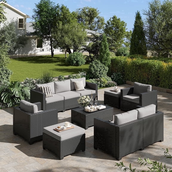 ClouddWell 7 Seat Outdoor Patio Furniture Set, Patio Conversation Sets with Thick Waterproof Cushions & Storage Coffee Table(Grey)
