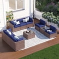 thumbnail image 1 of Clouddwell 10 Piece Patio Furniture Set Wicker Rattan Patio Conversation Set Outdoor Sectional Sofa Set with Coffee Table and Blue Cushions(Waterproof Cover Included), 1 of 6