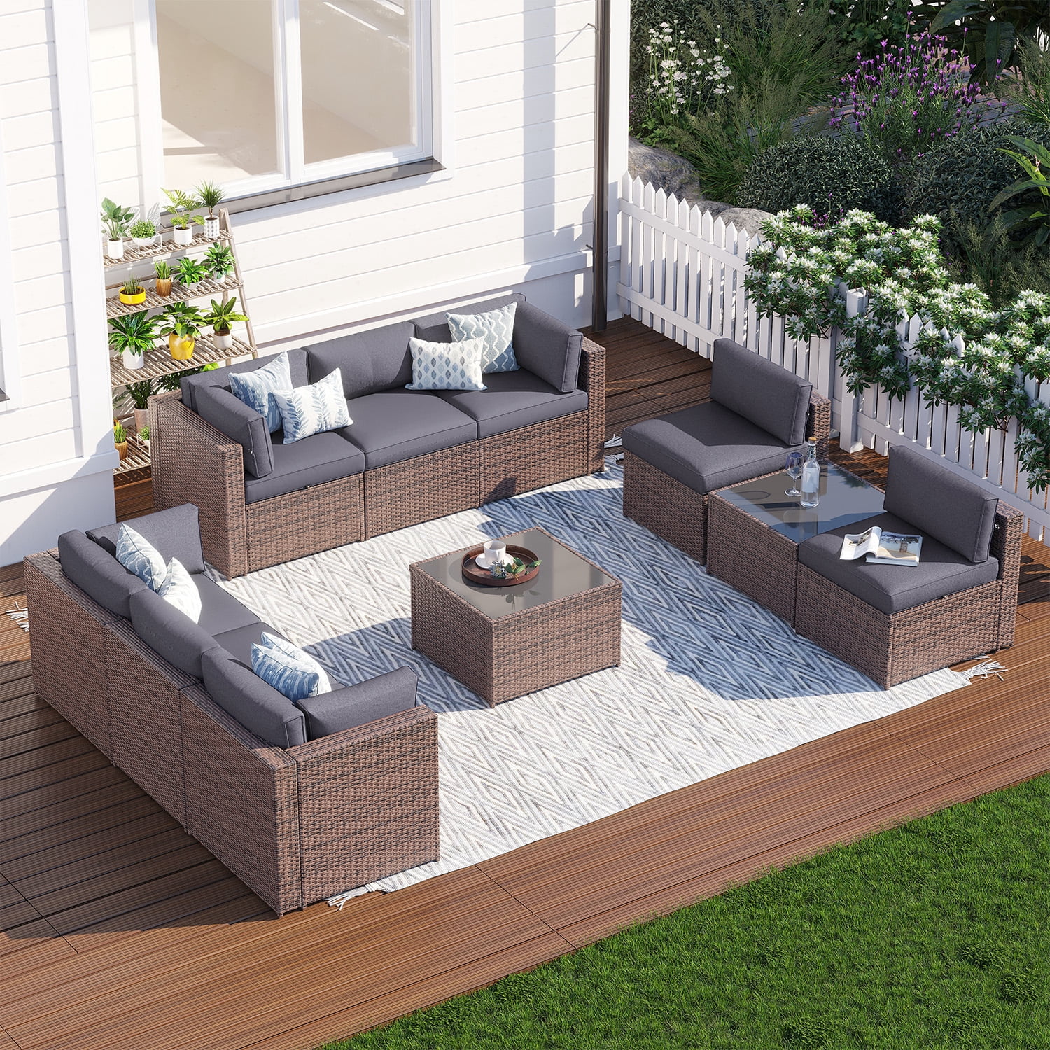 Clouddwell 10 Piece Patio Furniture Set Wicker Rattan Patio ...