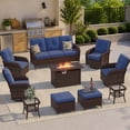 thumbnail image 1 of Clouddwell 10 Pieces Outdoor Patio Furniture Set, Rattan Wicker Sectional Swivel Rocker Chairs Sets with Fire Pit, Blue/Brown, 1 of 9