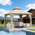thumbnail image 1 of LazySunsets 10'x 10' Patio Gazebo Double Roof Protection All-Weather Outdoor Shelter Features Insect Screens for Backyard, Lawn, (Beige), 1 of 9