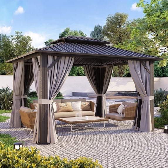 Clouddwell 10' x 12' Gazebo for Patio, Gazebo Pergola with Sloped Roof, Large Wall-Mounted Heavy Duty Awnings, for Deck, Patio and Backyard,Gray