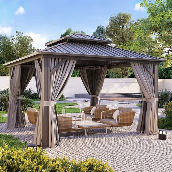 Clouddwell 10' x 14' Gazebo for Patio, Gazebo Pergola with Sloped Roof, Large Wall-Mounted Heavy Duty Awnings, for Deck, Patio and Backyard,Gray