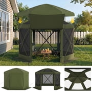 Dateyes 10'x10' Outdoor Pop Up Gazebo, Screen Tent with Removable Top & Mosquito Netting, Camping Canopy Tent, Waterproof, UV Resistant, Portable Carry Bag, Gre