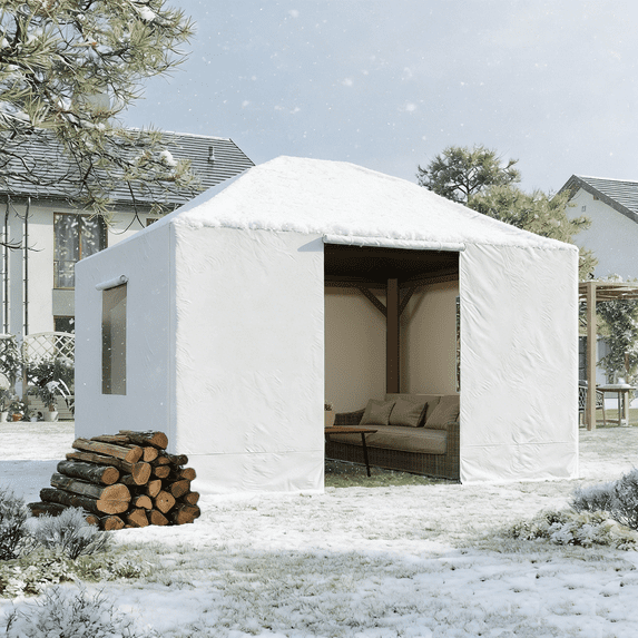 Clouddwell 10'x12' Hardtop Winter Gazebo Cover - All-Weather Waterproof Enclosed Storage with Sidewalls & Screens, White (Gazebo Not Included)