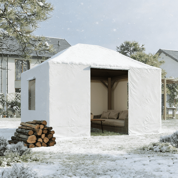 Clouddwell 10'x12' Hardtop Winter Gazebo Cover - All-Weather Waterproof Enclosed Storage with Sidewalls & Screens, White (Gazebo Not Included)