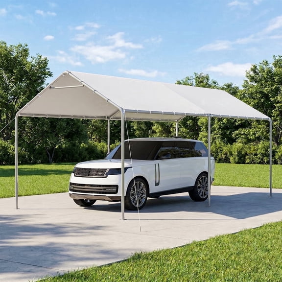 Dateyes 10x20 FT Carport, Heavy Duty Carport Canopy with Adjustable Height, Portable Carport Shelter with Reinforced Frame, Portable Garage for Cars, Boats and Trucks, White