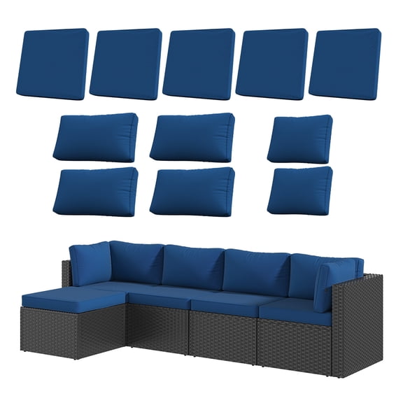 Sunmthink 11 Piece Patio Cushion Covers Replacement, Outdoor Patio Wicker Sofa Washable Cushion, Blue