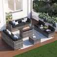 thumbnail image 1 of Clouddwell 11 Piece Patio Furniture Set with 44” Fire Pit Table Wicker Rattan Patio Conversation Set Outdoor Sectional Sofa Set with Coffee Table and Black Cushions(Waterproof Cover Included), 1 of 9