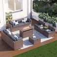 thumbnail image 1 of Clouddwell 11 Piece Patio Furniture Set with 44” Fire Pit Table Wicker Rattan Patio Conversation Set Outdoor Sectional Sofa Set with Coffee Table and Gray Cushions(Waterproof Cover Included), 1 of 9