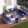 thumbnail image 1 of Clouddwell 11 Piece Patio Furniture Set Wicker Rattan Patio Conversation Set Outdoor Sectional Sofa Set with Coffee Table and Blue Cushions, 1 of 6