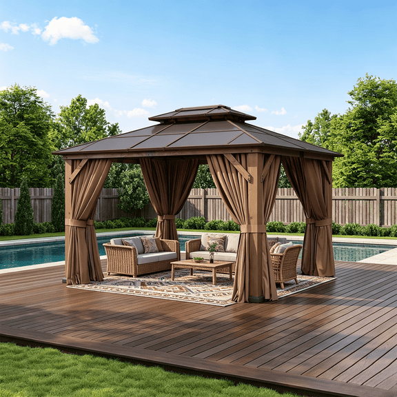 Clouddwell 10' x 12' Cedar Wood Hardtop Gazebo, Polycarbonate Double Roof, Outdoor Patio Gazebo for Backyard, Deck, Lawn & Garden
