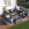 thumbnail image 1 of Clouddwell 12 Piece Patio Furniture Set with 44” Fire Pit Table Wicker Rattan Patio Conversation Set Outdoor Sectional Sofa Set with Coffee Table and Black Cushions(Waterproof Cover Included), 1 of 9