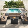 thumbnail image 1 of Clouddwell 12-Piece Patio Furniture Set With Fire Table On Sale, Black Rattan Wicker Outdoor Sectional Sofa Couch with Table Patio Conversation Set for Lawn& Backyard, Beige, 1 of 7