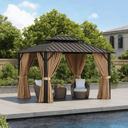 Clouddwell 12 x 10 Gazebo for Patio, Gazebo Pergola with Sloped Roof, Large Wall-Mounted Heavy Duty Awnings, for Deck, Patio and Backyard,Brown