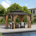 thumbnail image 1 of Clouddwell 12' x 10' Gazebo for Patio, Gazebo Pergola with Sloped Roof, Large Wall-Mounted Heavy Duty Awnings, for Deck, Patio and Backyard,Brown, 1 of 8