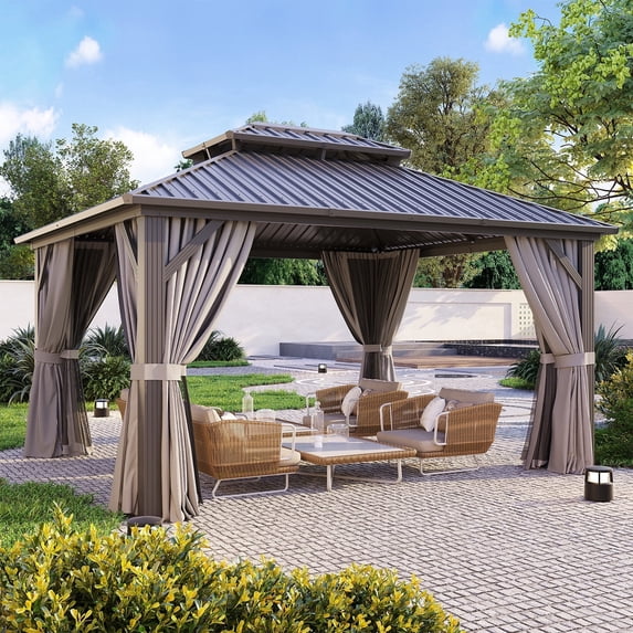 Clouddwell 12' x 14' Gazebo for Patio, Gazebo Pergola with Sloped Roof, Large Wall-Mounted Heavy Duty Awnings, for Deck, Patio and Backyard,Gray