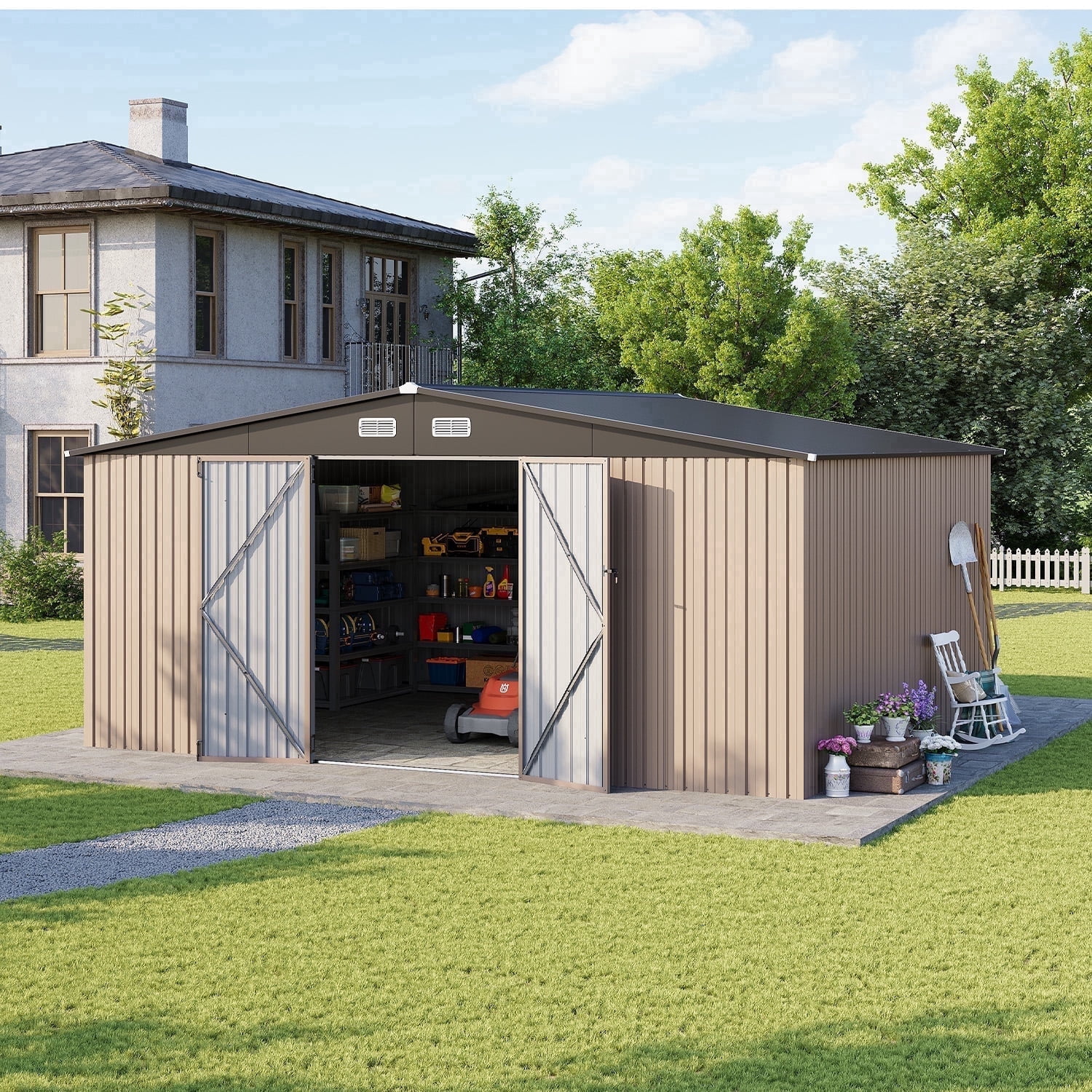 Clouddwell 12 x 14FT Shed Outdoor Storage Shed with Double Hinged Large ...