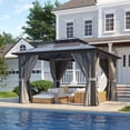 thumbnail image 1 of Clouddwell 12'x12' Hardtop Gazebo - Polycarbonate Double Roof with Netting & Curtains for Patio, Garden Sun Protection,Gray, 1 of 6