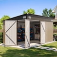 thumbnail image 1 of Clouddwell 12ft x 8ft Heavy-Duty Metal Storage Shed with 3 Doors, Lockable Lean-To Design, Weatherproof for Garden & Tools (Brown), 1 of 9