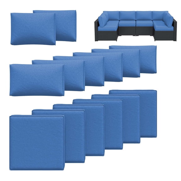 Clouddwell 14-Piece Outdoor Cushion Covers Replacement for 6-Seat Wicker Sectional-Waterproof, Non-Slip Bottom (Navy Blue)