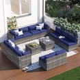 thumbnail image 1 of Clouddwell 14 Piece Patio Furniture Set Wicker Rattan Patio Conversation Set Outdoor Sectional Sofa Set with Coffee Table and Blue Cushions(Waterproof Cover Included), 1 of 6