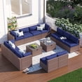 thumbnail image 1 of Clouddwell 14 Piece Patio Furniture Set Wicker Rattan Patio Conversation Set Outdoor Sectional Sofa Set with Coffee Table and Blue Cushions, 1 of 6