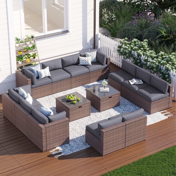 Clouddwell 14 Piece Patio Furniture Sectionals Wicker Rattan Patio Conversation Sets Outdoor Sectional Sofa Set