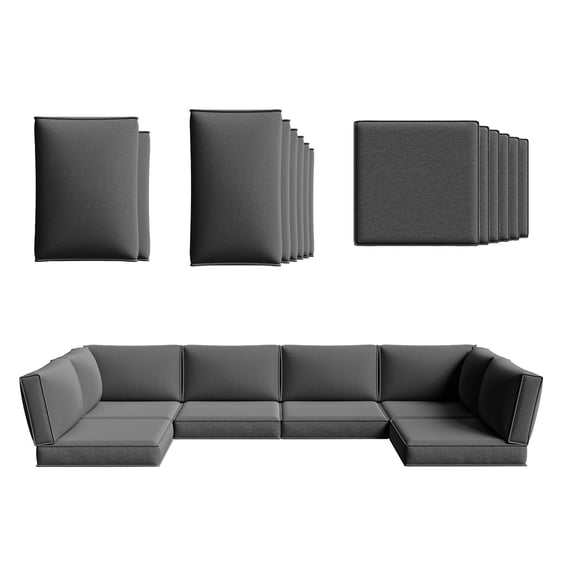 Clouddwell 14-Piece Outdoor Cushion Set for 6-Seat Wicker Sectional - Waterproof, High-Resilience Foam (Dark Gray)