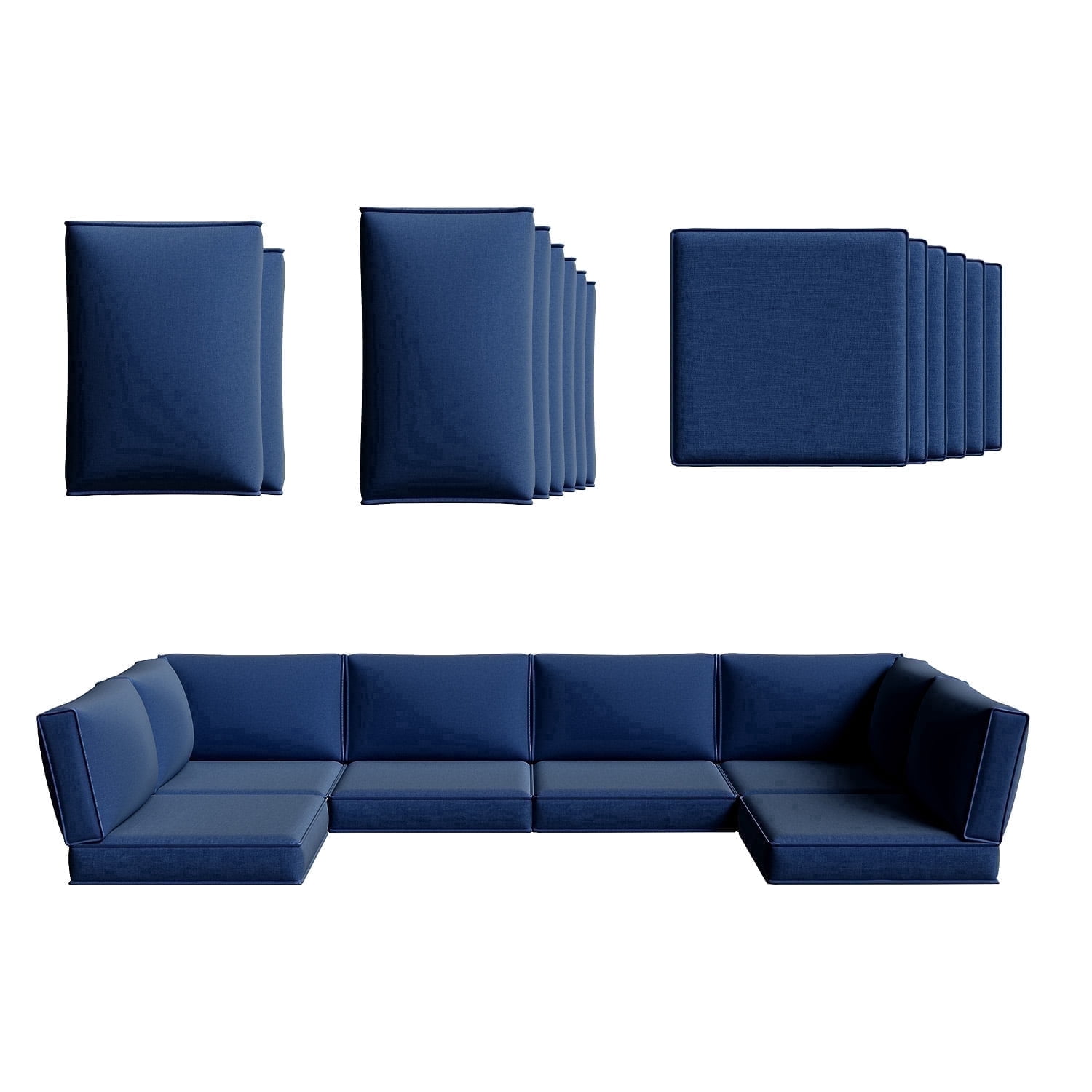 Clouddwell 14-Piece Outdoor Cushion Set for 6-Seat Wicker Sectional - Waterproof, High-Resilience Foam (Navy Blue)