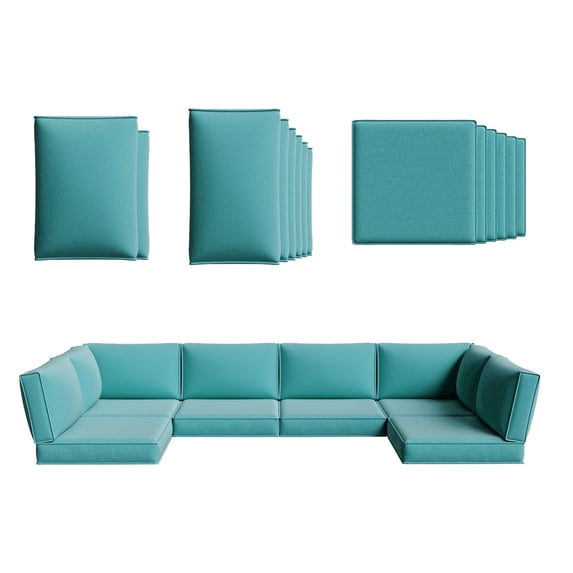 Clouddwell 14-Piece Outdoor Cushion Set for 6-Seat Wicker Sectional - Waterproof, High-Resilience Foam (Sky Blue)