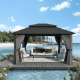 thumbnail image 1 of LazySunsets 14' X 12' Hardtop Gazebo with Double Roof Outdoor Gazebos for Patio Lawn and Garden Included Netting and Curtains, Gray, 1 of 9