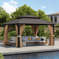 thumbnail image 1 of Clouddwell 14' x 12' Gazebo for Patio, Gazebo Pergola with Sloped Roof, Large Wall-Mounted Heavy Duty Awnings, for Deck, Patio and Backyard,Brown, 1 of 8