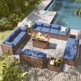 thumbnail image 1 of Clouddwell 15 Piece Outdoor Patio Furniture Set with 44" Fire Pit Table, Wicker Rattan Patio Sectional Sofa Set (Blue), 1 of 3