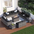 thumbnail image 1 of Clouddwell 15 Piece Patio Furniture Set with 44” Fire Pit Table Wicker Rattan Patio Conversation Set Outdoor Sectional Sofa Set with Coffee Table and Black Cushions(Waterproof Cover Included), 1 of 9