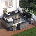 thumbnail image 1 of Clouddwell 15 Piece Patio Furniture Set with 44” Fire Pit Table Wicker Rattan Patio Conversation Set Outdoor Sectional Sofa Set with Coffee Table and Black Cushions(Waterproof Cover Included), 1 of 9