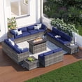 thumbnail image 1 of Clouddwell 15 Piece Patio Furniture Set with 44” Fire Pit Table Wicker Rattan Patio Conversation Set Outdoor Sectional Sofa Set with Coffee Table and Blue Cushions(Waterproof Cover Included), 1 of 9