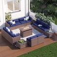thumbnail image 1 of Clouddwell 15 Piece Patio Furniture Set with 44” Fire Pit Table Wicker Rattan Patio Conversation Set Outdoor Sectional Sofa Set with Coffee Table and Blue Cushions(Waterproof Cover Included), 1 of 9