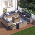 thumbnail image 1 of Clouddwell 15 Piece Patio Furniture Set with 44” Fire Pit Table Wicker Rattan Patio Conversation Set Outdoor Sectional Sofa Set with Coffee Table and Gray Cushions(Waterproof Cover Included), 1 of 9